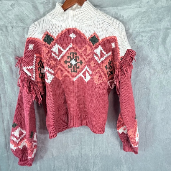 Rock and Roll Denim fringe southwest knit sweater Large - Picture 2 of 8